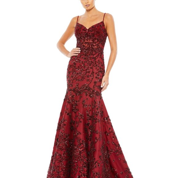 SEQUINED ILLUSION CORSET TRUMPET GOWN - Picture 1 of 9